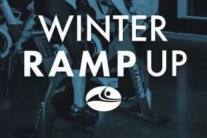 Blue and white graphic for Winter RAMP Up spin program at Old Town Hot Springs