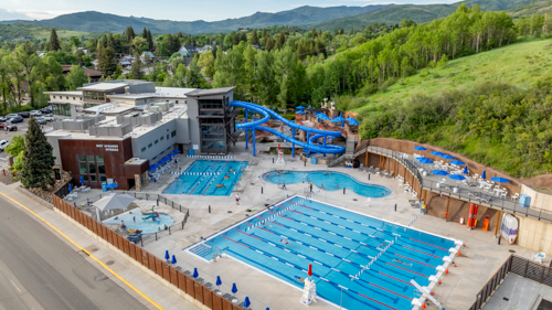 Old Town Hot Springs as seen from a birds eye view in the summer time. 